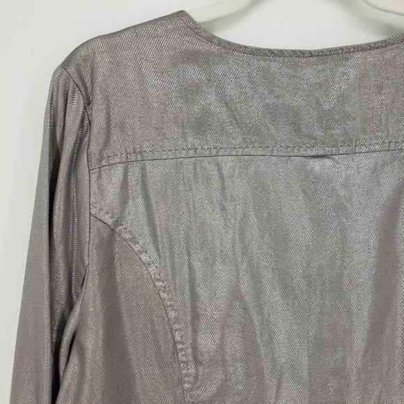 Lane Bryant Zip Up Jacket 18 Ruffle Collarless Linen & Cotton Metallic Silver - Picture 8 of 8